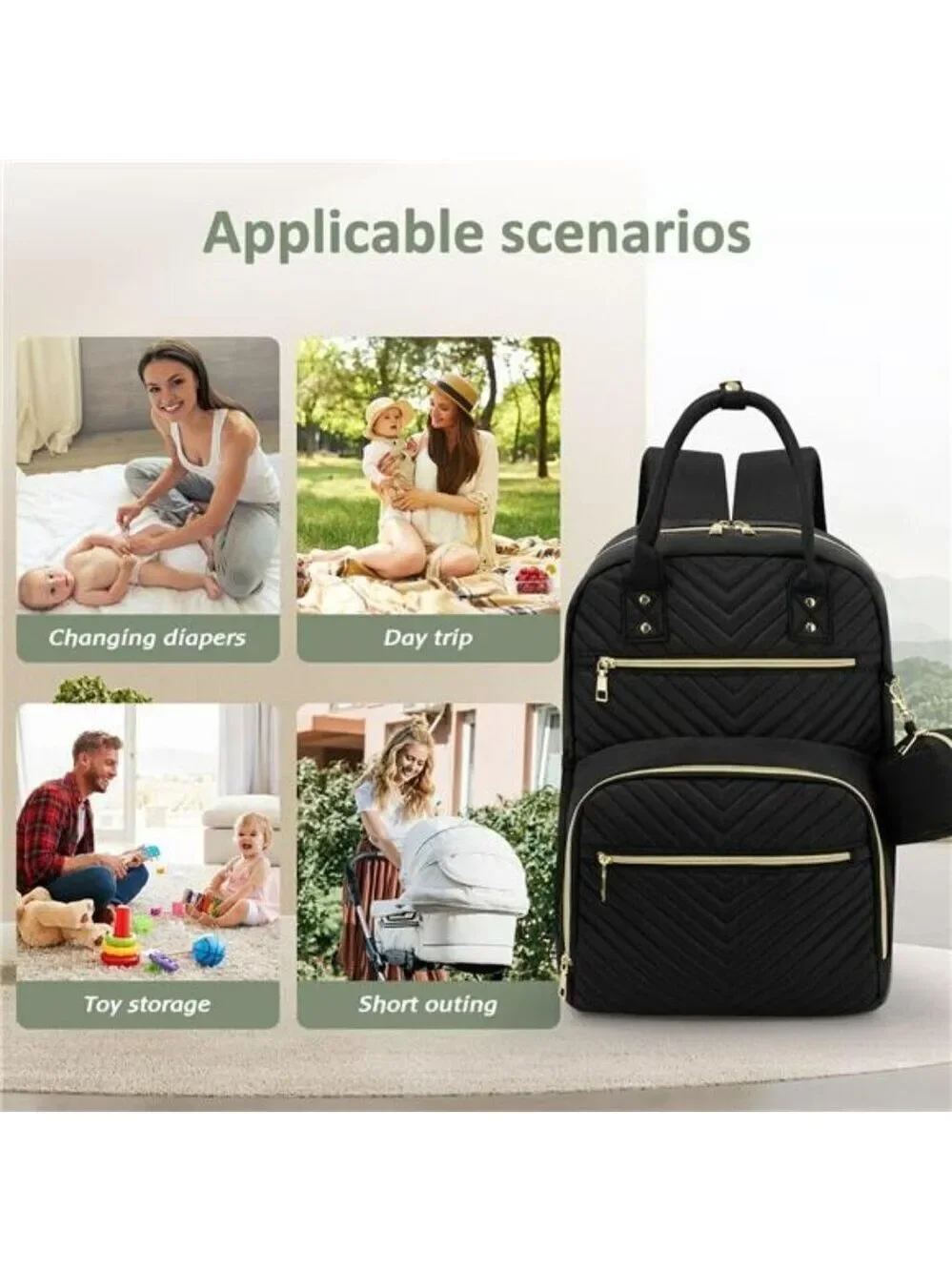 Diaper Bag Backpack Large Capacity Baby Travel Bag with Pacifier Holder Black